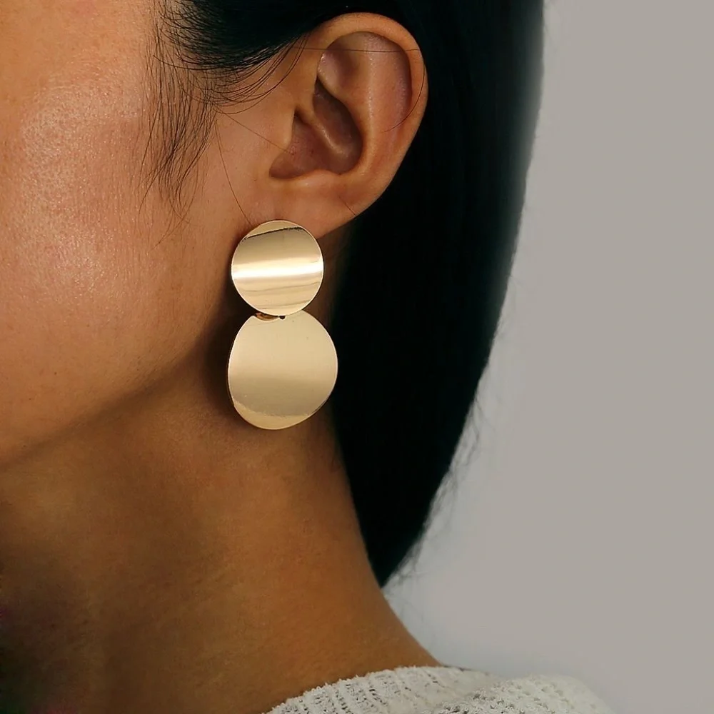 *AMARA* Gold Round Stacked Exaggerate Fashion Earrings